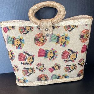 Folk Art Rattan Purse Beach Bag Children/Dolls Made In Mexico 11 1/2" X 15”